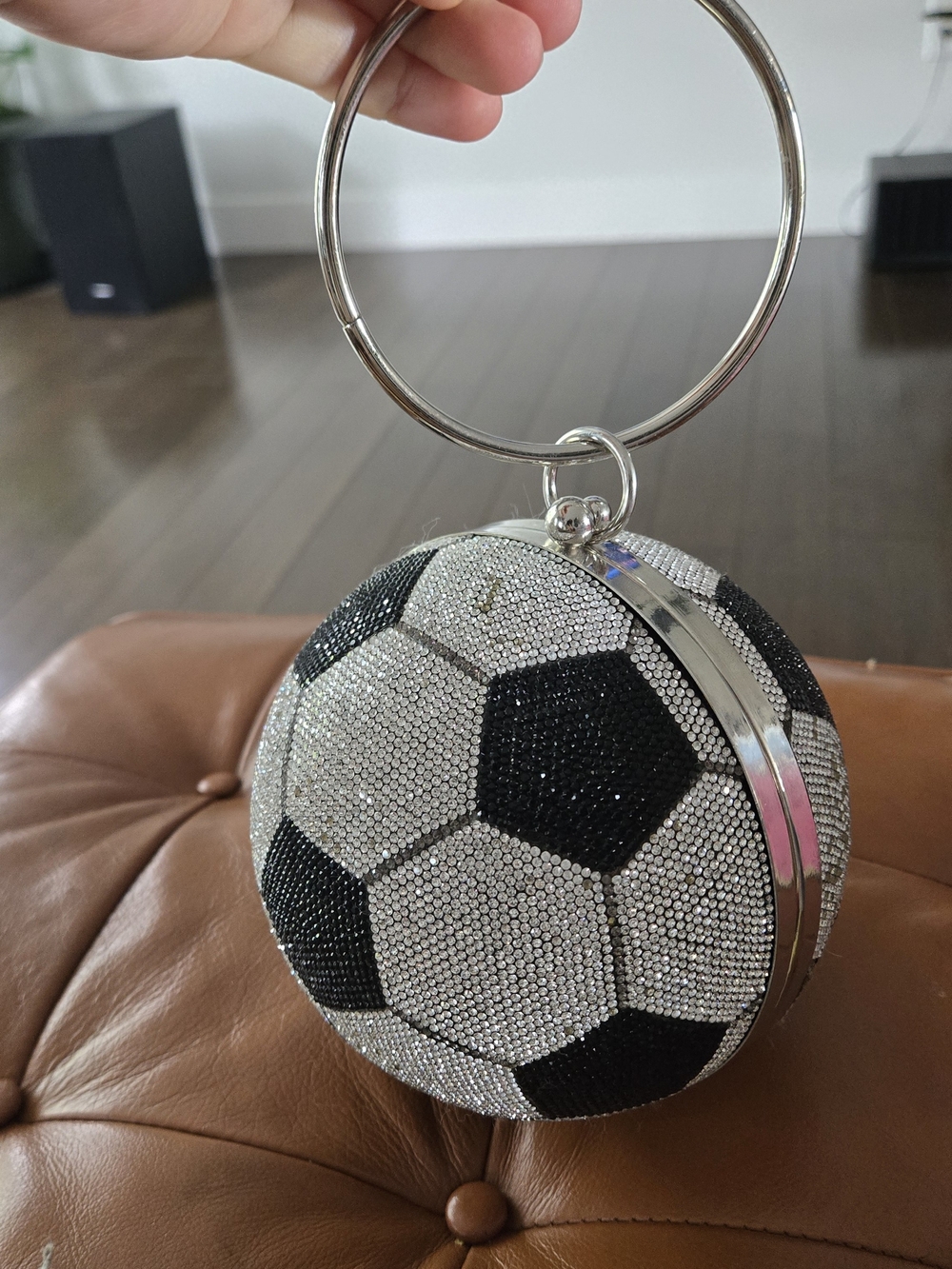 Source Unknown Black and Silver Soccer Ball Crystal Wristlet Clutch
